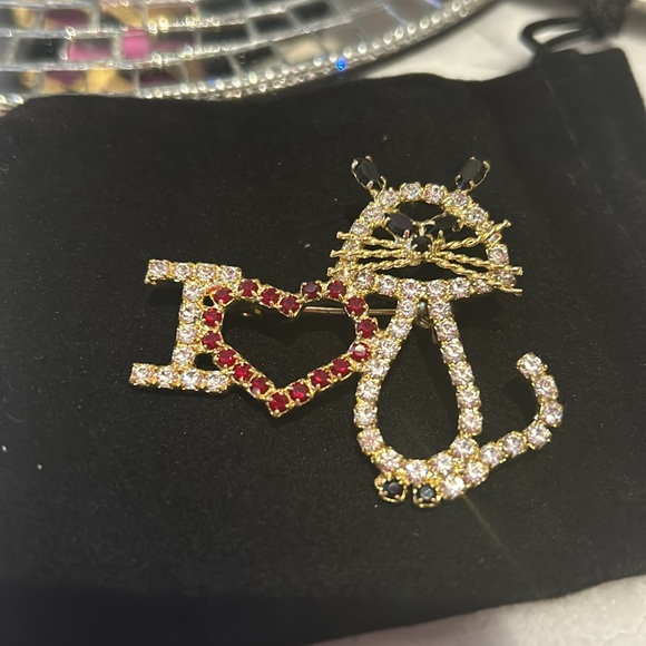 “I ❤️ Cats” Vintage Austrian crystal Pin/Brooch-NWT - Picture 3 of 5